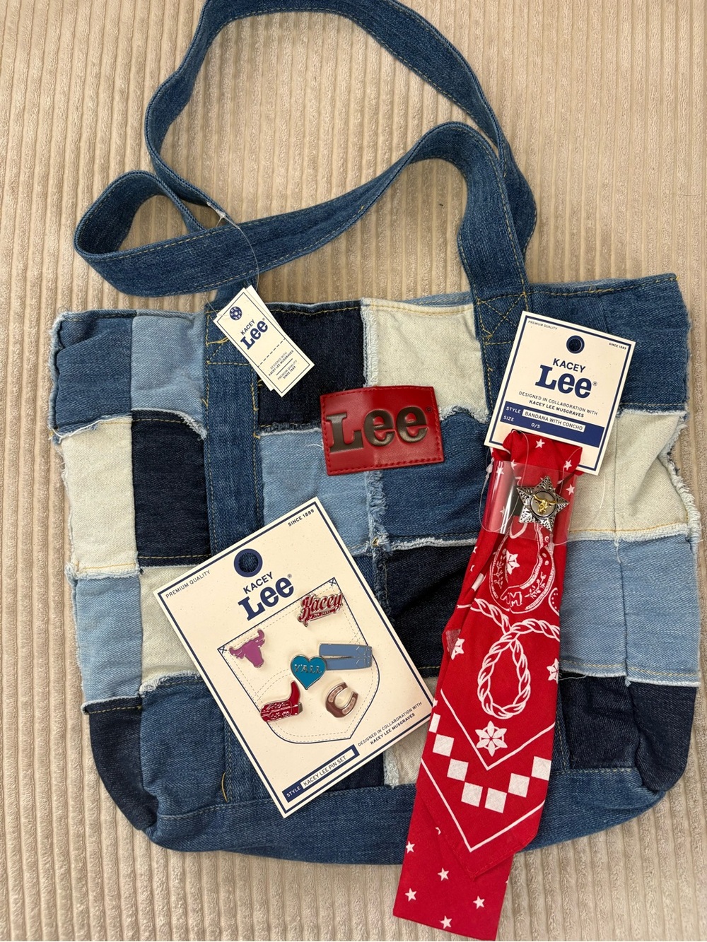 Kacey Lee Musgraves Denim Patchwork Bag, Bandana and Enamel Pin Set Bundle